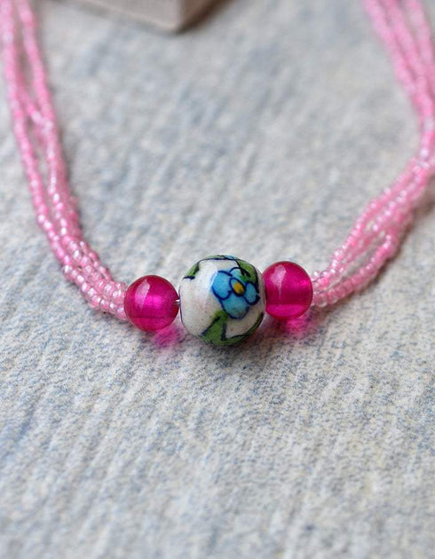 Long Necklace Japani Poth 3 Bead (Pink)